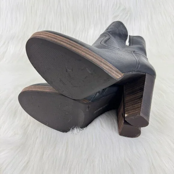 Wmns Lucky Brand Quintei Leather Zipper Western Ankle Boots Booties Sz 8.5M Blk - Picture 8 of 13